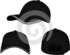 Black baseball cap front, back and side view