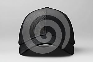 Black baseball cap, front view, isolated on white background. (1