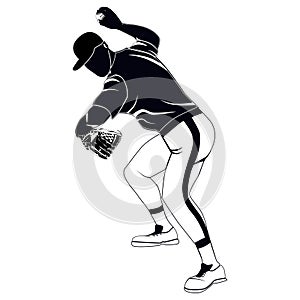 Black baseball pitcher throwing ball vector illustration