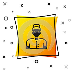 Black Baseball player icon isolated on white background. Yellow square button. Vector