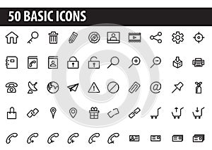 50 Black basic web icons strokes