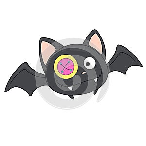 A black bat. With a bright button for an eye.