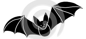 A black bat with outstretched wings on a white background.