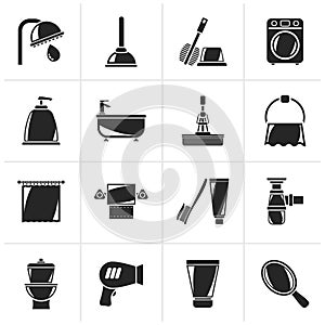 Black Bathroom and hygiene objects icons