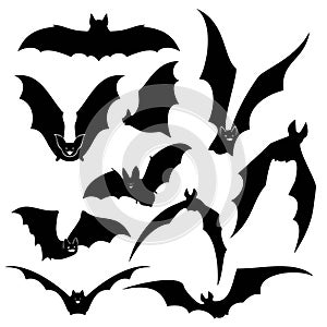 Black bats vector silhouettes set