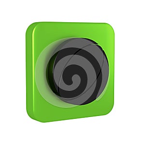 Black Beach ball icon isolated on transparent background. Green square button.