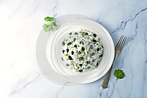 Black bean cilantro lime rice in a plate photo