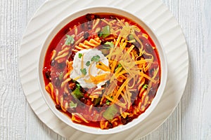 Black Bean Soup with spiral pasta and vegetables