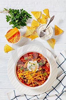 Black Bean Soup with spiral pasta and vegetables