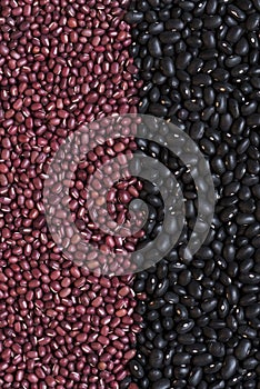 Black beans and adzuki beans azuki, aduki, red mung beans. Ba