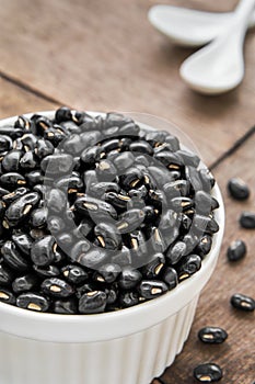 Black beans in white bowl