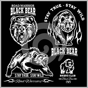 Black bear for logo, sport team emblem, design elements and labels photo