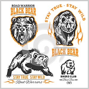 Black bear for logo, sport team emblem, design elements and labels photo