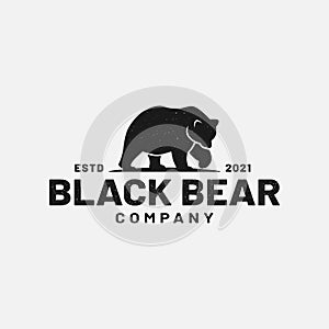 Black Bear Silhouette for Hunting Outdoor in Vintage Retro Hipster Style Logo Design Template
