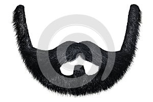 Black beard with curly mustache isolated on white