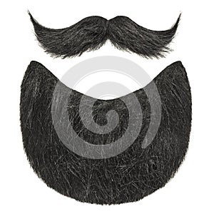 Black beard with curly mustache isolated on white