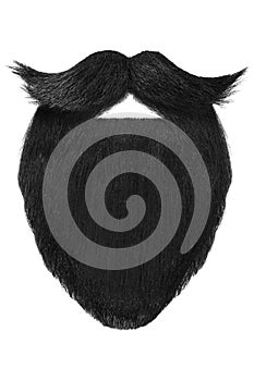 Black beard with curly mustache isolated on white