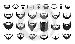 Black beard. Facial hair black silhouettes with different types of moustache and whisker. Barbershop and haircut graphic