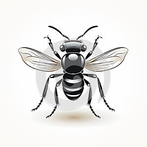 Black Bee With Wings On White Background - Art Of Tonga