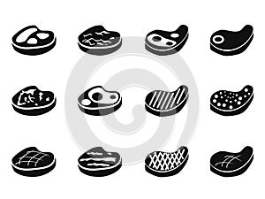 Black beef steak icons set