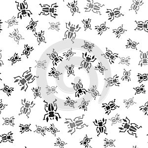 Black Beetle deer icon isolated seamless pattern on white background. Horned beetle. Big insect. Vector