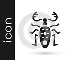 Black Beetle deer icon isolated on white background. Horned beetle. Big insect. Vector