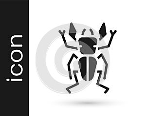 Black Beetle deer icon isolated on white background. Horned beetle. Big insect. Vector