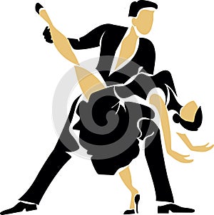 Black and beige stylized silhouette. The guy and the girl dance ballroom dancing. logo.