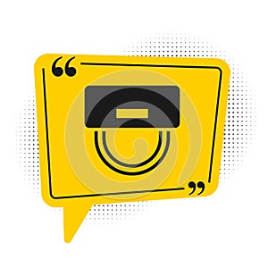 Black Bellboy hat icon isolated on white background. Hotel resort service symbol. Yellow speech bubble symbol. Vector