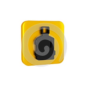 Black Big bottle with clean water icon isolated on transparent background. Plastic container for the cooler. Yellow