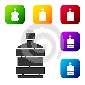 Black Big bottle with clean water icon isolated on white background. Plastic container for the cooler. Set icons in