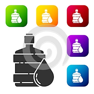 Black Big bottle with clean water icon isolated on white background. Plastic container for the cooler. Set icons in