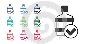 Black Big bottle with clean water icon isolated on white background. Plastic container for the cooler. Set icons