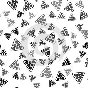 Black Billiard balls in a rack triangle icon isolated seamless pattern on white background. Vector