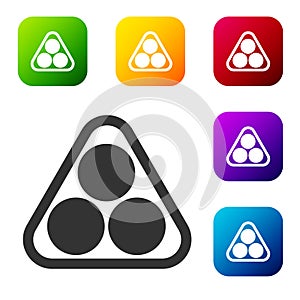 Black Billiard balls in a rack triangle icon isolated on white background. Set icons in color square buttons. Vector