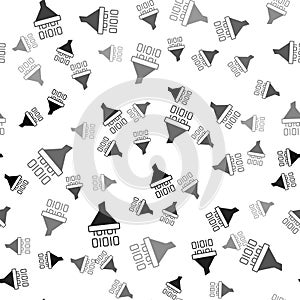 Black Binary code icon isolated seamless pattern on white background. Vector