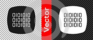 Black Binary code icon isolated on transparent background. Vector