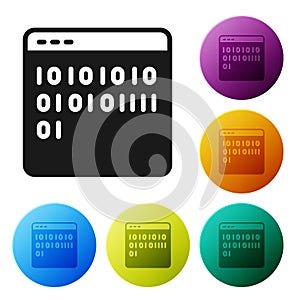Black Binary code icon isolated on white background. Set icons in color circle buttons. Vector