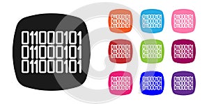 Black Binary code icon isolated on white background. Set icons colorful. Vector