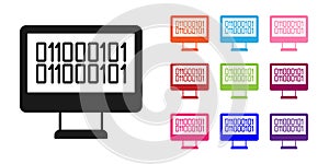 Black Binary code icon isolated on white background. Set icons colorful. Vector