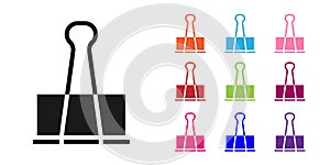 Black Binder clip icon isolated on white background. Paper clip. Set icons colorful. Vector Illustration