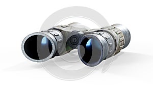 Black binoculars isolated on white background. 3d rendering
