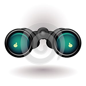 Black binoculars on white background