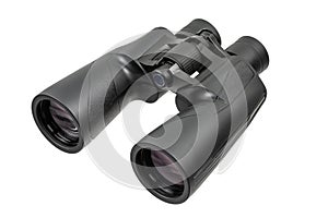 Black binoculars on a white background