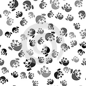 Black Biological structure icon isolated seamless pattern on white background. Genetically modified organism and food
