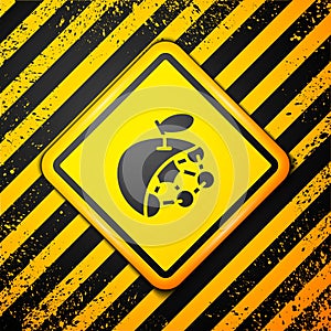 Black Biological structure icon isolated on yellow background. Genetically modified organism and food. Warning sign