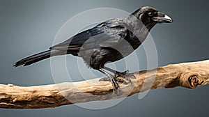 Hyper-realistic Illustration Of Crow Gripping Stick photo