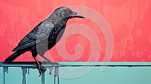 Black Bird On Wall: A Josan Gonzalez-inspired Artwork With Dripping Paint