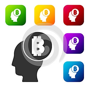 Black Bitcoin think icon isolated on white background. Cryptocurrency head. Blockchain technology, digital money market