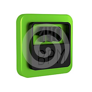 Black Bitrate icon isolated on transparent background. Music speed. Sound quality. Green square button.